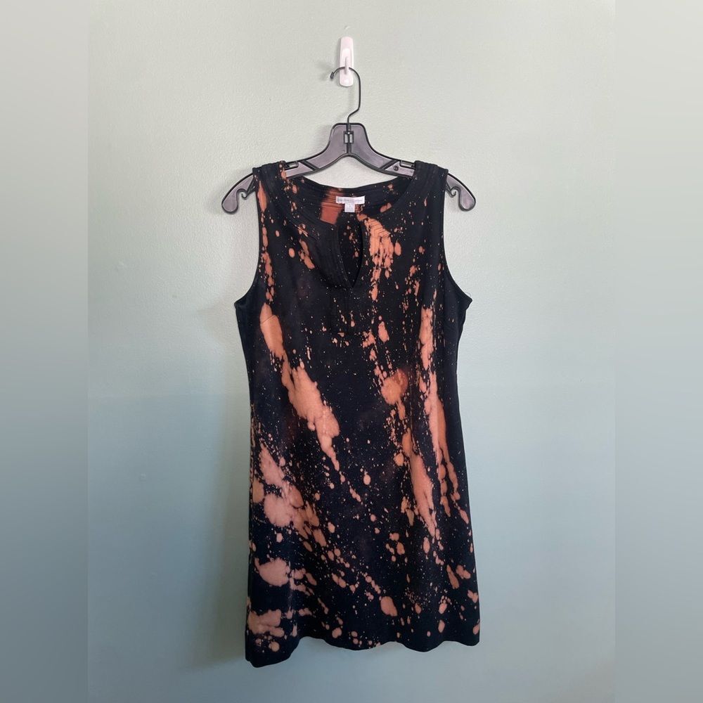 New York & Co Notch Neck Sheath Dress Tie Dye Bleach Burn In Black Sz M